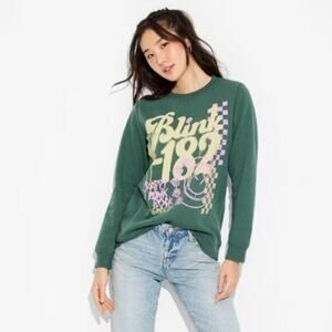 Blink‎ 182 Women's Graphic Sweatshirt Green Size XXS